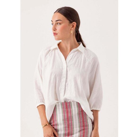 Sundays by We Are Sundays Linen Top Ivory Size M “ Fisher Shirt” 3/4 Sleeve New - Picture 1 of 7